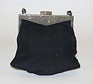 Evening purse, (a, b) leather, metal; (c) glass, French