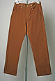 Jeans, Levi-Strauss and Company (American, founded ca. 1853), cotton, copper, steel, American