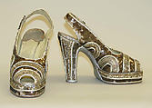 Evening shoes, leather, plastic, metallic thread, African