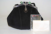 Purse, leather, metal, glass, stone, silk, French