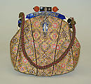 Purse, silk, metallic thread, metal, glass, stone, French