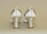 Evening shoes, silk, glass, metal, British