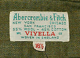 Shirt, Abercrombie and Fitch Co. (American, founded 1892), wool, cotton, American