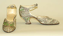 Evening shoes, Pierre Yantorny (Italian, 1874–1936), silk, metallic thread, leather, French