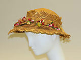 Hat, straw, nylon, plaster, plastic, probably American