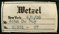 Tuxedo, Wetzel (American, founded 1874), wool, silk, American