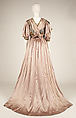 Evening dress, silk, metallic thread, floss, American
