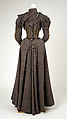 Walking dress, wool, silk, American