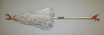 Parasol, cotton, silk, coral, ivory, metal, American or European