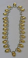 Necklace, metal, glass, American or European