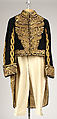 Uniform, wool, metallic thread, brass, steel, silk, feathers, leather, British