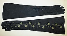 Evening gloves, leather, metallic thread, American or European