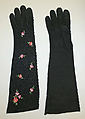 Evening gloves, leather, glass, silk floss, French