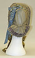 Bonnet, cotton, silk, metal, American