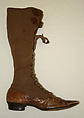 Cycling boots, cotton, leather, probably American