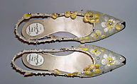 Evening shoes, House of Dior (French, founded 1946), silk, cotton, glass, metal, leather, French
