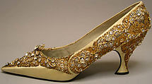 Shoes, House of Dior (French, founded 1946), silk, leather, metallic threads, plastic, glass, French