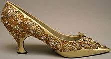 Shoes, House of Dior (French, founded 1946), silk, leather, metallic threads, plastic, glass, French