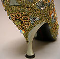 Evening shoes, House of Dior (French, founded 1946), silk, leather, metallic threads, plastic, glass, French