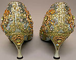 Evening shoes, House of Dior (French, founded 1946), silk, leather, metallic threads, plastic, glass, French