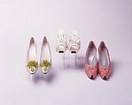 Evening slippers, House of Dior (French, founded 1946), silk, leather, metallic thread, plastic, glass, French