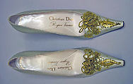 Evening shoes, House of Dior (French, founded 1946), silk, leather, glass, metallic thread, French