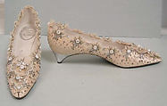 Wedding shoes, House of Dior (French, founded 1946), silk, leather, nylon, glass, metallic thread, French