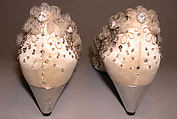 Wedding shoes, House of Dior (French, founded 1946), silk, leather, nylon, glass, metallic thread, French