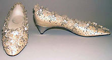 Wedding shoes, House of Dior (French, founded 1946), silk, leather, nylon, glass, metallic thread, French