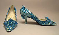 Evening shoes, House of Dior (French, founded 1946), silk, leather, glass, French