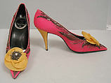 Evening shoes, House of Dior (French, founded 1946), silk, leather, silver thread, French