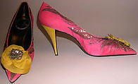 Evening shoes, House of Dior (French, founded 1946), silk, leather, silver thread, French