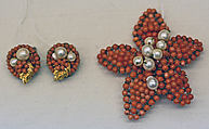 Jewelry set, metal, coral, pearl, American