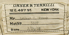 Suit, Orser &amp; Terrizzi (American), wool, American