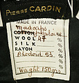 Hat, Pierre Cardin (French (born Italy), San Biagio di Callalta 1922–2020 Neuilly), cotton, plastic, French