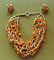 Jewelry set, coral, glass, base metal, probably American