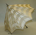 Parasol, wood, metal, silk, metallic thread, semi-precious (?) stones, American
