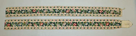 Suspenders, linen, silk, leather, American