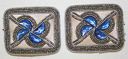 Shoe buckles, metal, glass, silk, American or European