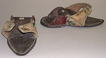 Clogs, leather, silk, wool, British