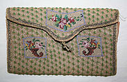Purse, cotton, glass, metal, silk, probably German