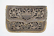 Purse, silk, metal, leather, probably French