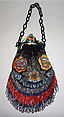 Purse, silk, plastic, glass, metal, American