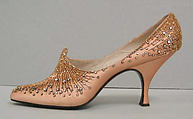 Evening shoes, House of Dior (French, founded 1946), silk, glass, metal, French