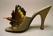 Evening shoes, House of Dior (French, founded 1946), silk, feather, French