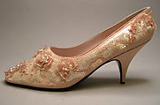 Evening shoes, Christian Dior (French, Granville 1905–1957 Montecatini), silk, plastic, glass, straw, French
