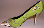 Evening shoes, House of Dior (French, founded 1946), silk, glass, metal, French