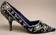 Shoes, Roger Vivier (French, 1913–1998), silk, metallic thread, plastic, glass, French
