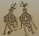 Earrings, paste, metal, American