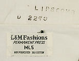 Evening ensemble, Ann E. Lipscomb (American), (a) wool
(b) cotton
(d) silk, American